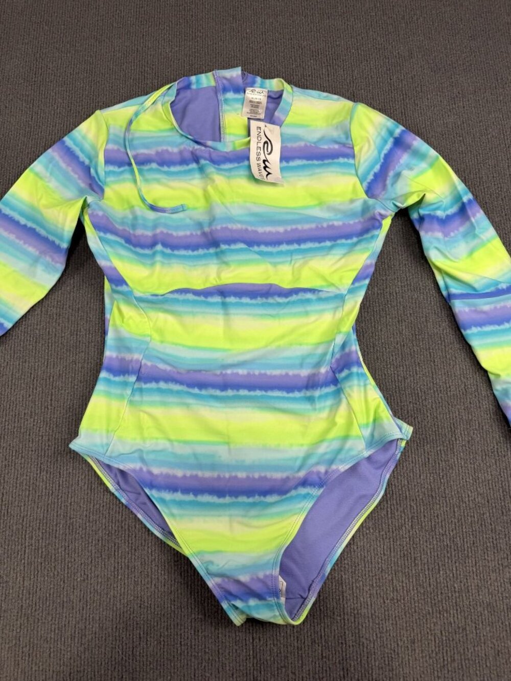 Endless Waves Womens XL Long Sleeve One-Piece Swimsuit Multicolor Striped NWT